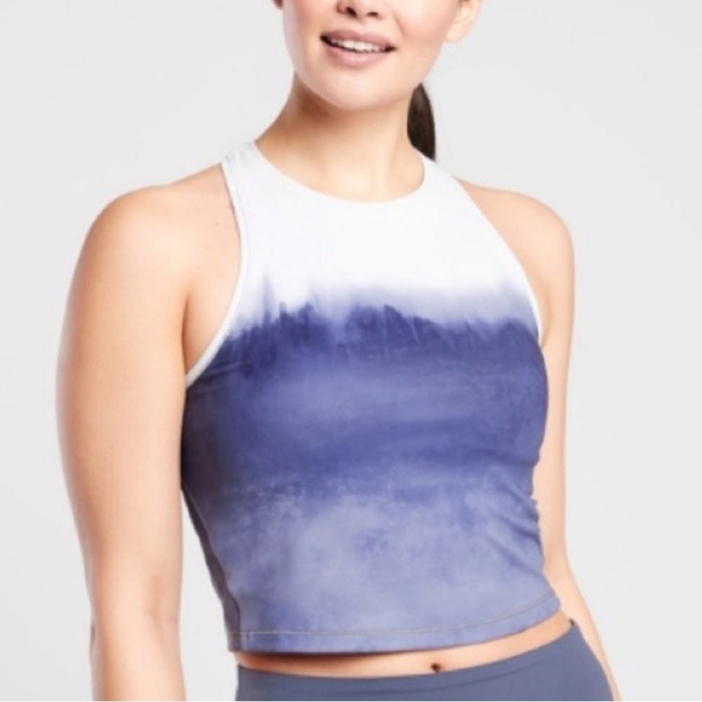 Athleta shanti crop tank watercolor stripe blue and white small